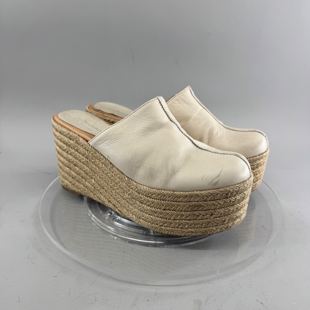 Paloma Barcelo Womens Leather Espadrille Platform Wedge Mules Cream Size 37 6.5